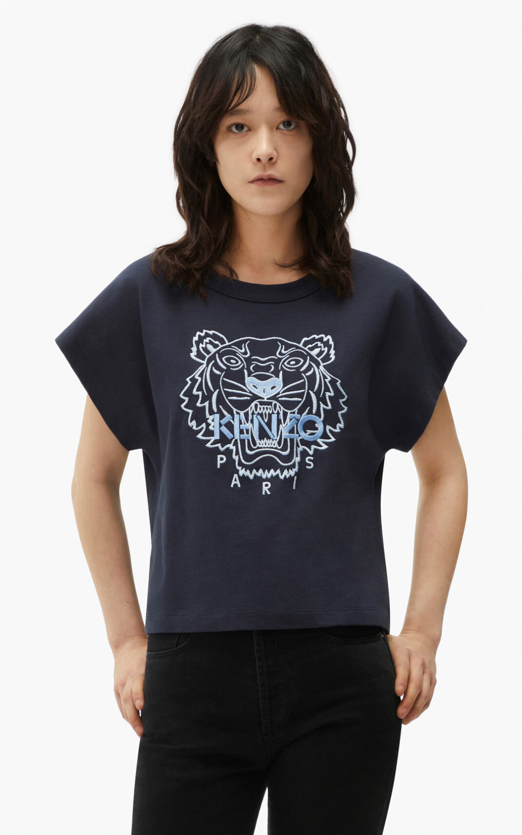 T Shirt Kenzo Femme Tiger boxy Bleu Noir XCSPJ-1574